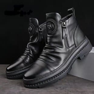 2026 Fall High Top New Men's Shoes European Style Men's Boots Versatile Zip Shoes Korean Martin Boots Men Casual Shoes