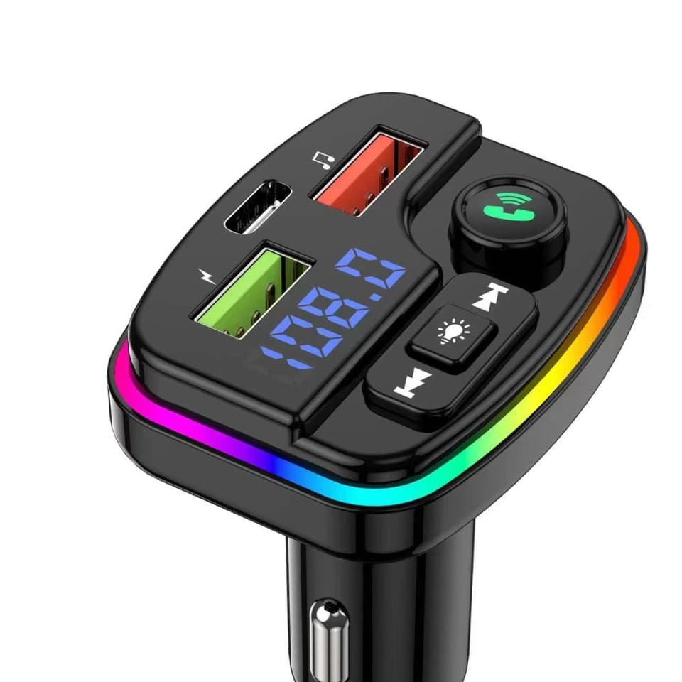 M10 Cigarette Lighter Car MP3 Player QC3.0 Fast Charging FM Transmitter Colorful Ambient Light Blue M10 Cigarette Lighter Type