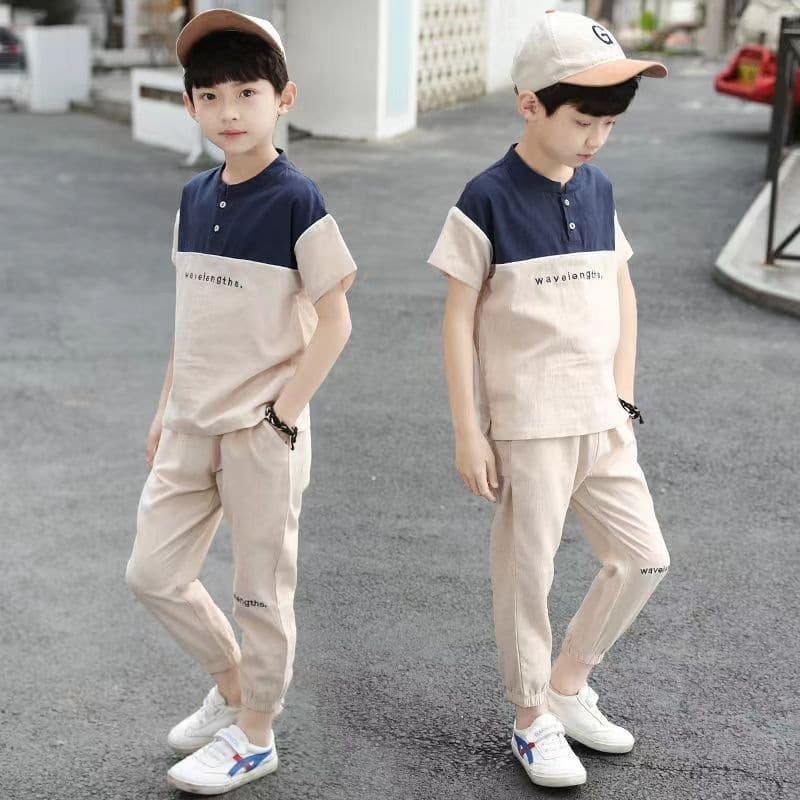 2026 New Style Boys' Summer Sports Set, Kids Short Sleeve Summer Outfit for Middle and Big Boys, Korean Casual Fashion Two-Piece Set