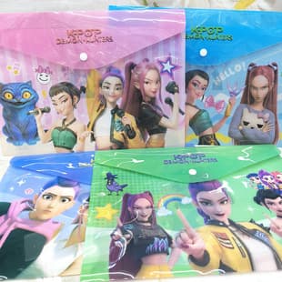 Kpop Demon Hunter Girl Group File Folder Storage Bag, Cartoon A4 Document Pouch with Snap Button, Demon Hunters
