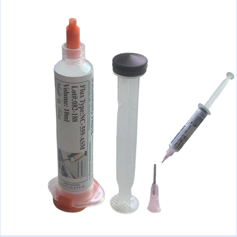 High-Quality NC-559-ASM 10cc Syringe Flux Paste BGA No-Clean Syringe Soldering Paste with Plunger and Needle
