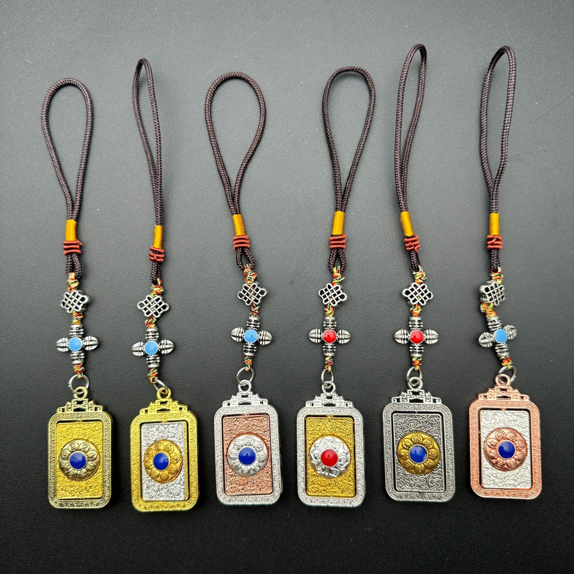 Rotating nine-palace eight trigrams plaque with movable six-syllable mantra lotus Buddha card, Tibetan-style keychain accessory pendant prayer wheel