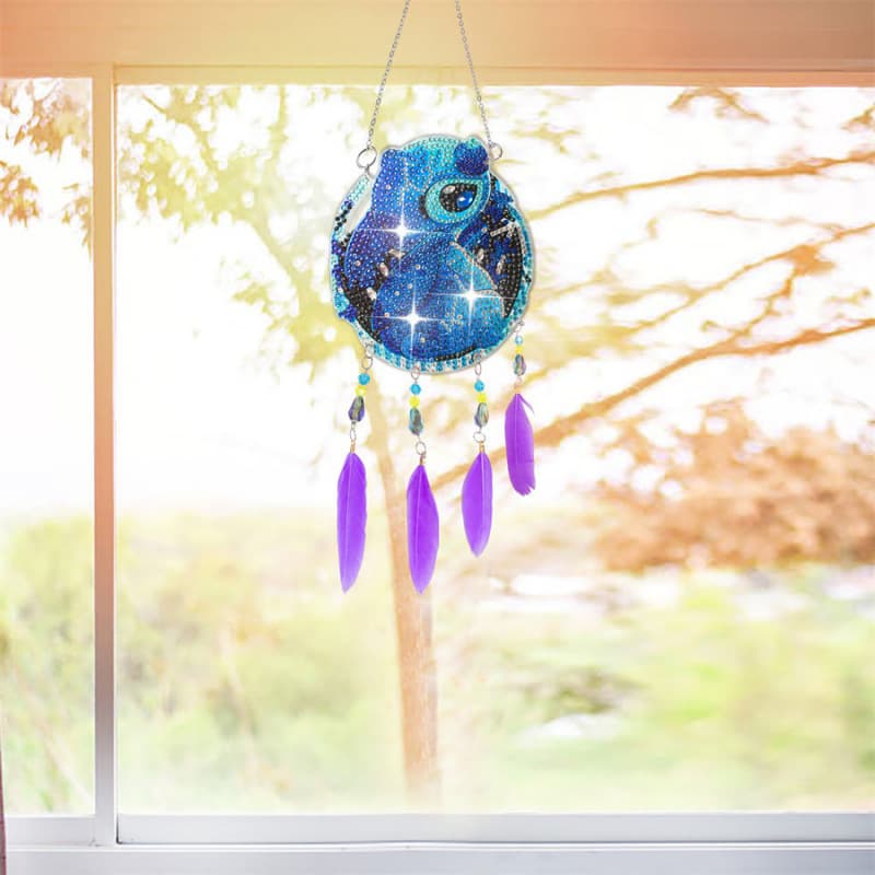5D1Pc Diamond Painting Stitch Pattern DIY Feather Pendant Wind Chime, Acrylic Double-Sided Diamond Painting Set