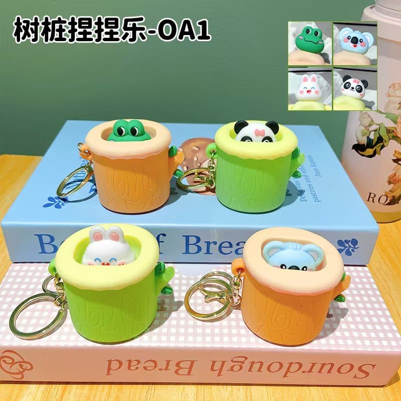 Cross-border Squeeze Toy Cute Tree Stump Monkey Keychain Cartoon Rabbit Panda Pendant Birthday Gift for Men and Women Wholesale