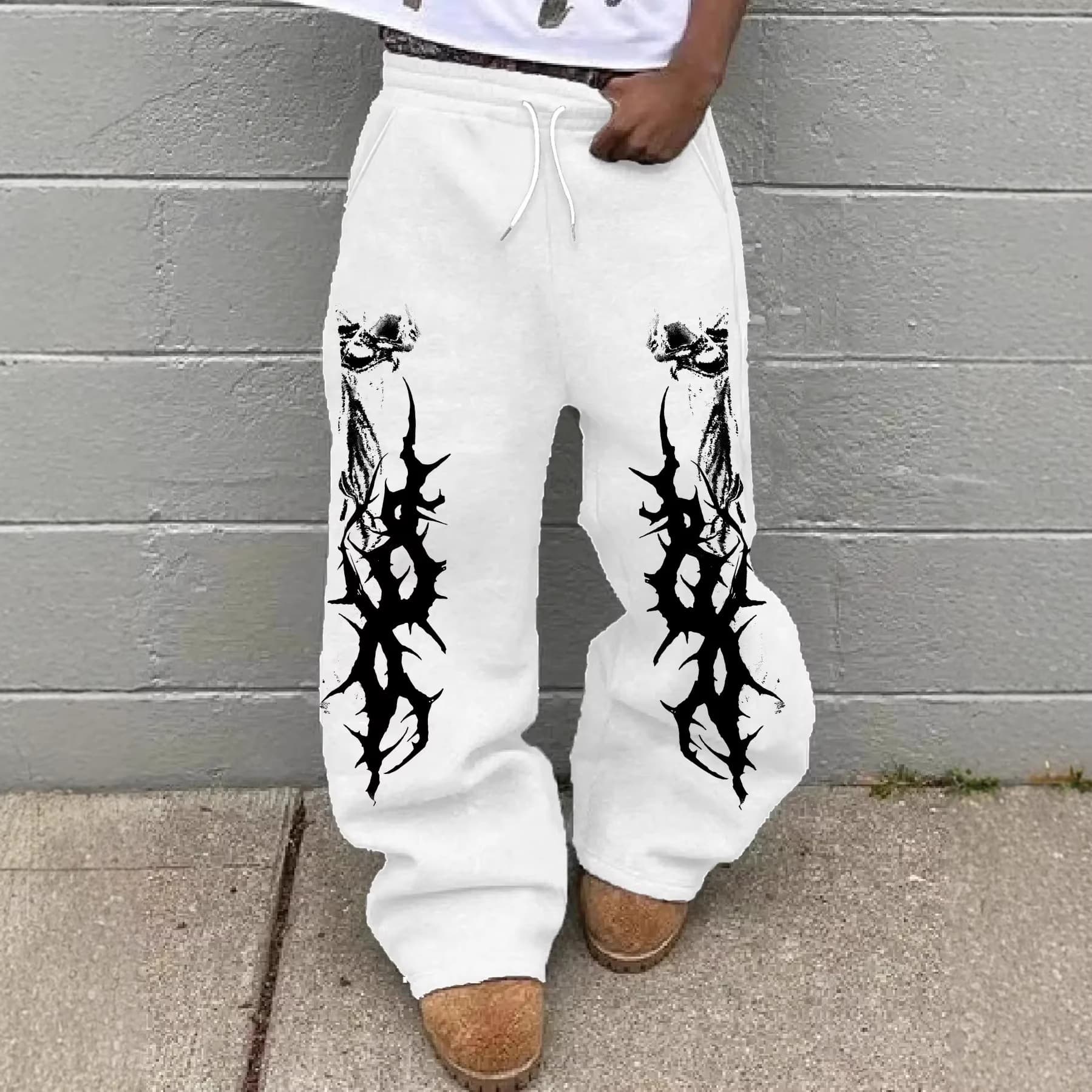 New spring and autumn Y2K dark gothic print loose slimming men's and women's lace-up sweatpants wide-leg sweatpants