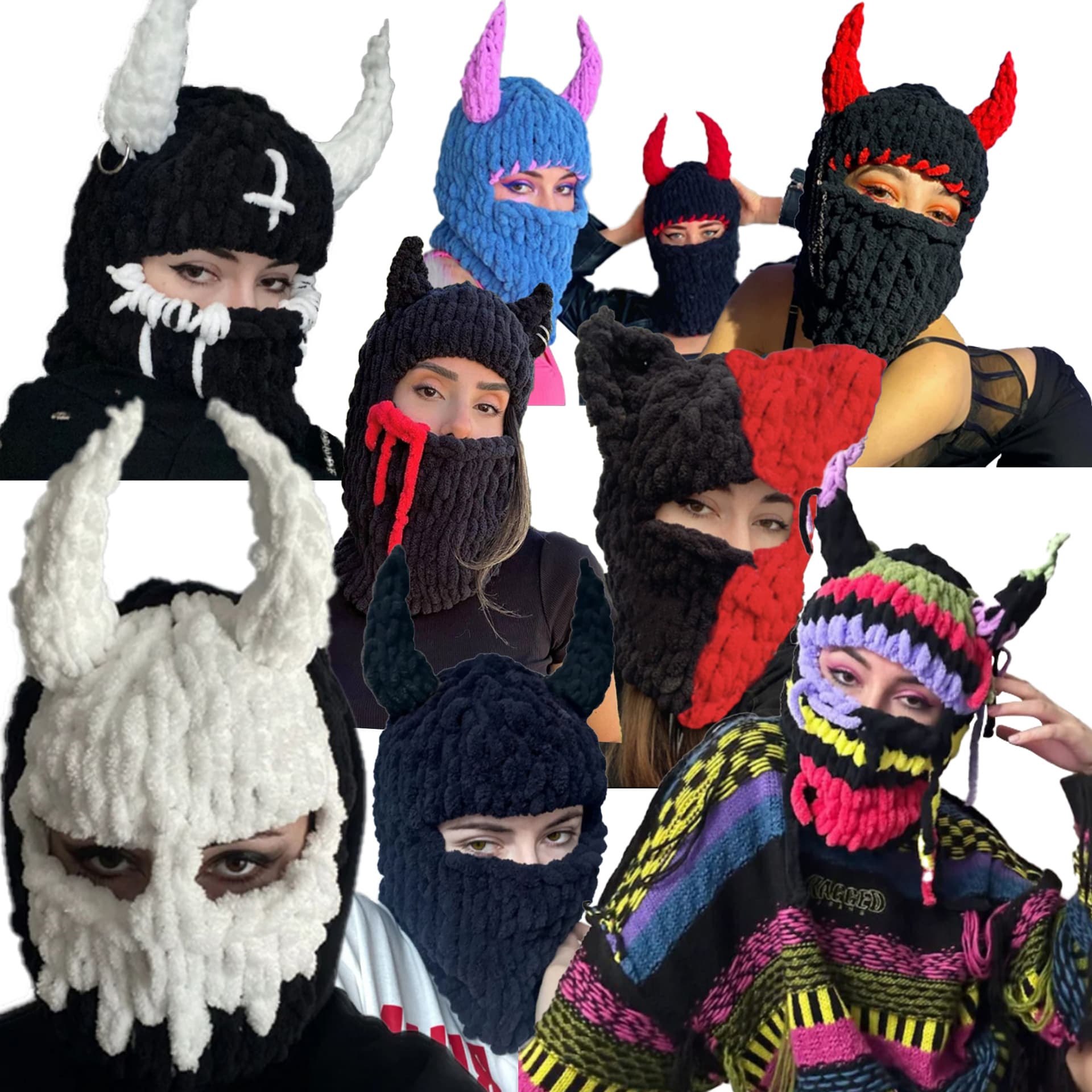 Halloween Balaclava Devil Horn Hat Adult Party Novelty Costume Autumn Winter Warm Pullover Face Mask