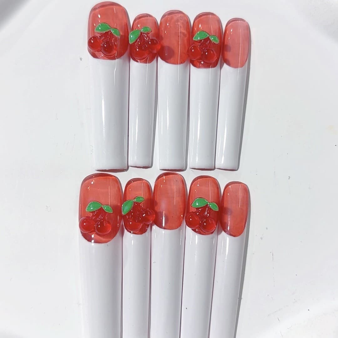 temu hot selling extra long 5.0 water pipe nails white French cherry cross-border handmade wear nails fakenails wholesale