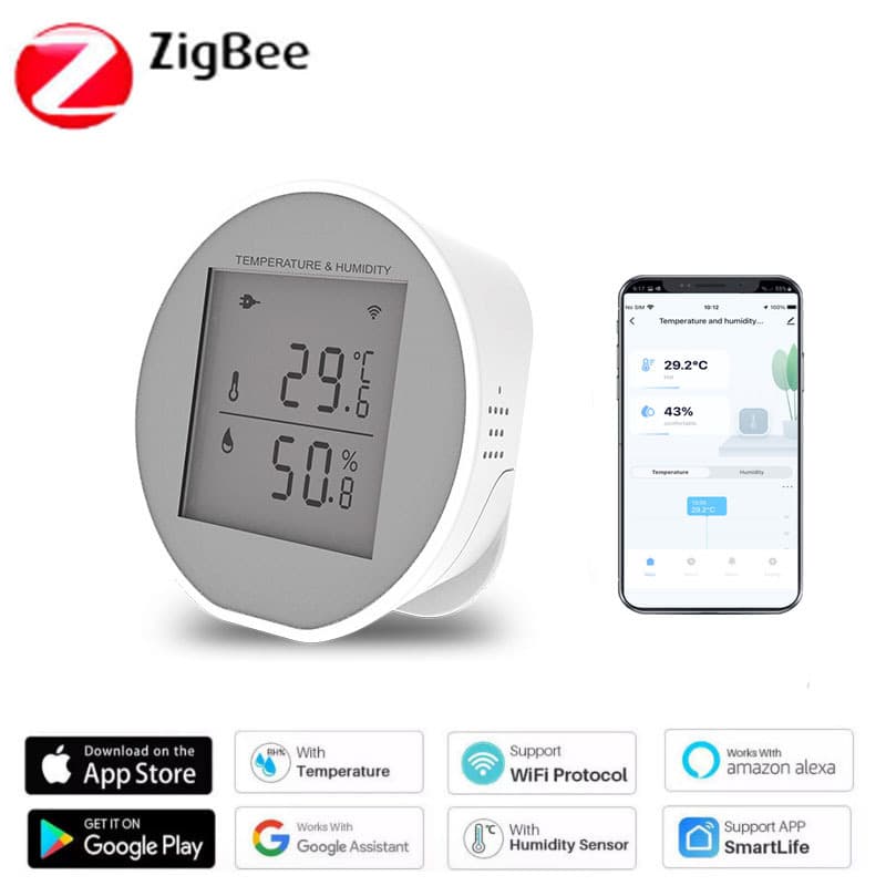 Tuya WiFi/Zigbee Smart Temperature and Humidity Sensor for Wireless Temperature and Humidity Detection with Smart Linkage