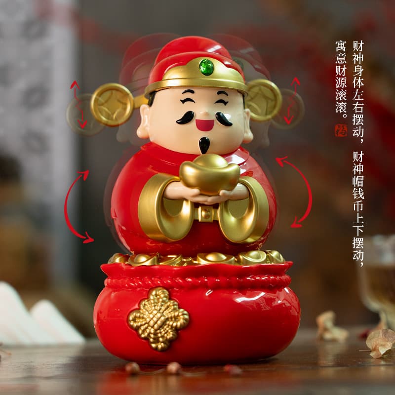 Solar Swinging God of Wealth Ornament Chinese Trend Creative Car Wealth Charm Auspicious Home Desktop Decoration Wholesale