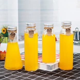 Factory Beverage Bottle Milk Tea Bottle Fruit Tea Glass Bottle Thickened High Temperature Resistant Milk Tea Shop Special Fruit Wine Bottle Cold Brew Tea Bottle