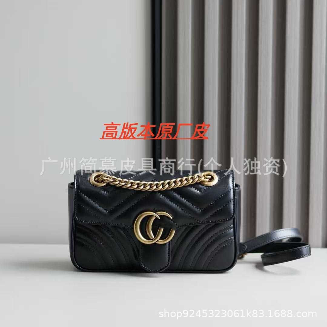 2026 New Original Leather Marmont Wave Pattern Love Chain Bag Genuine Leather Women's Bag Shoulder Crossbody Bag Cowhide