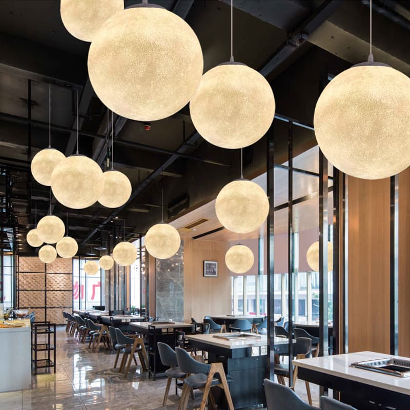 Moon lamp large planet Nordic art bedroom sphere dining light, shop creative bar spherical moon pendant light