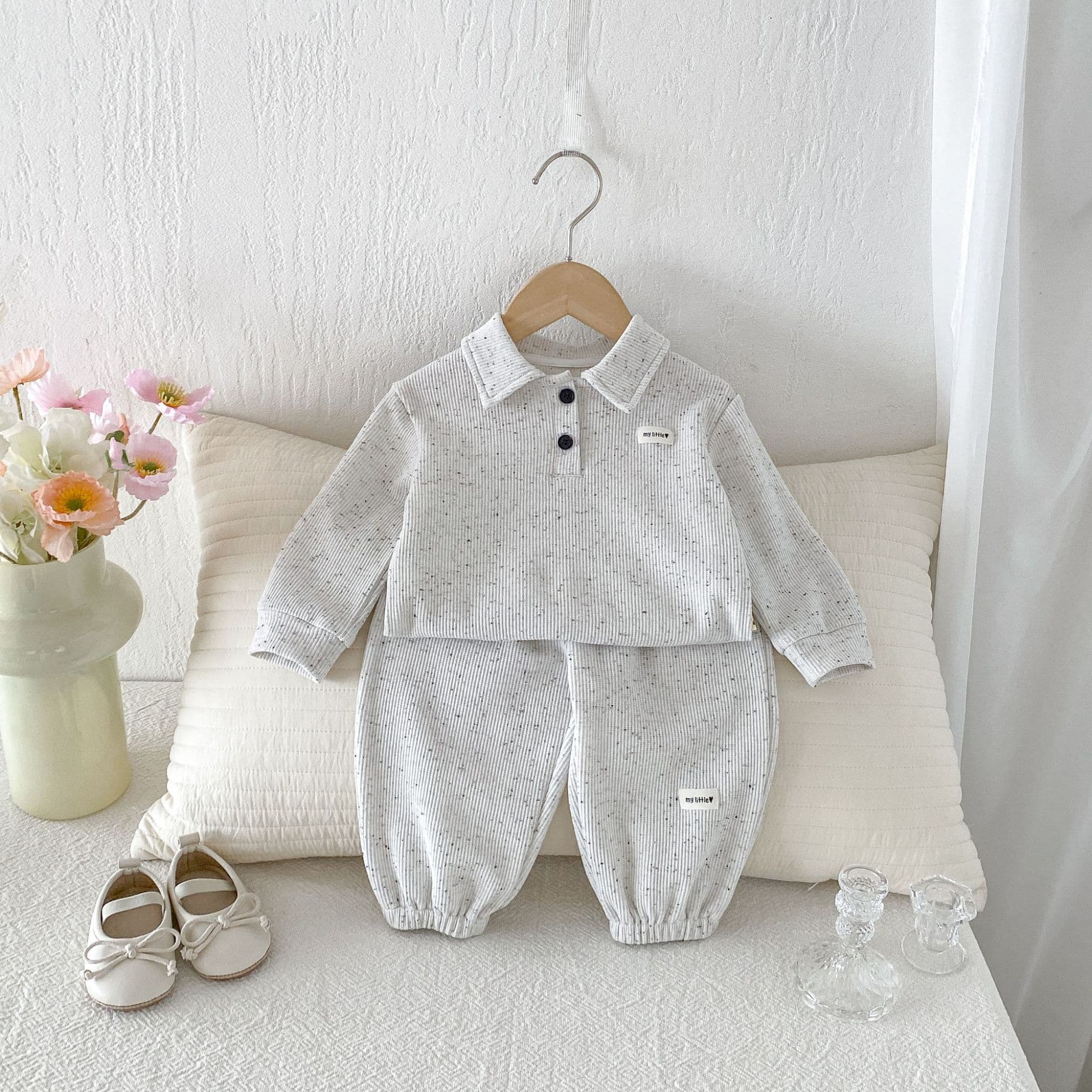 Autumn Korean boys and girls suit INS infant and toddler long-sleeved colorful cotton fashionable sports top casual pants two-piece set