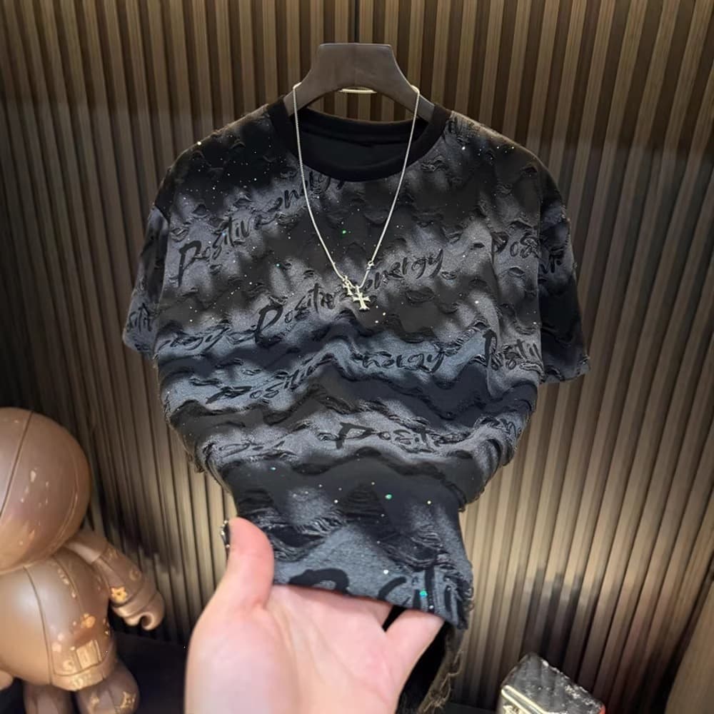 Cross-border short-sleeved T-shirt men's baby's breath hot diamond top round neck casual short-sleeved T-shirt bottoming shirt men's short-sleeved T-shirt