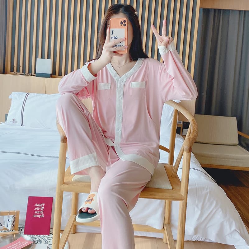 Postpartum clothing spring and summer ice silk cotton postpartum maternal breastfeeding home clothes pregnancy postpartum breastfeeding pajamas