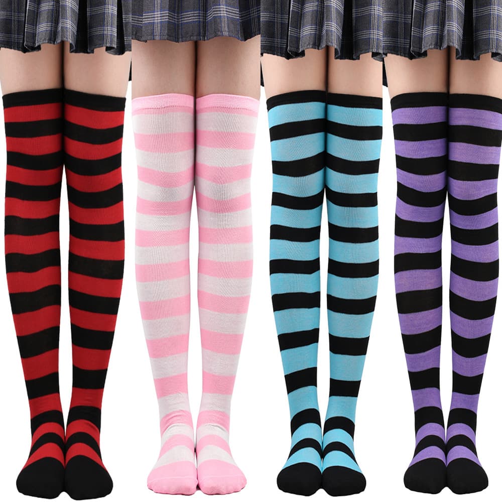 Christmas Socks Striped Thigh Socks Women's Stockings Japanese Style Over-the-Knee Socks Halloween Cosplay Party Socks