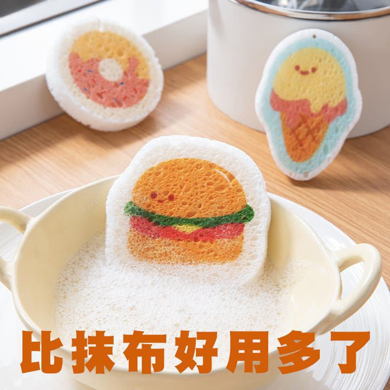 Wood Pulp Cotton Dishcloth Natural Oil-Absorbing Kitchen Thickened Sponge Scrub Absorbent Expanding Dishwashing Cloth Miracle
