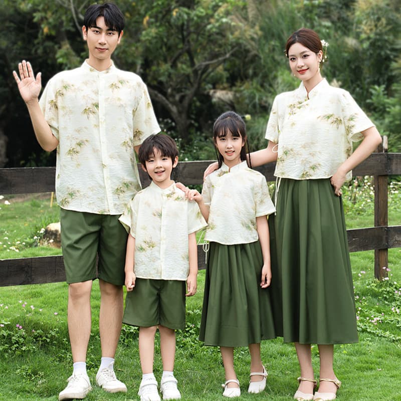 2026 New Chinese Style Summer Family Matching Short Sleeve Shirt for Mom, Dad, and Kids