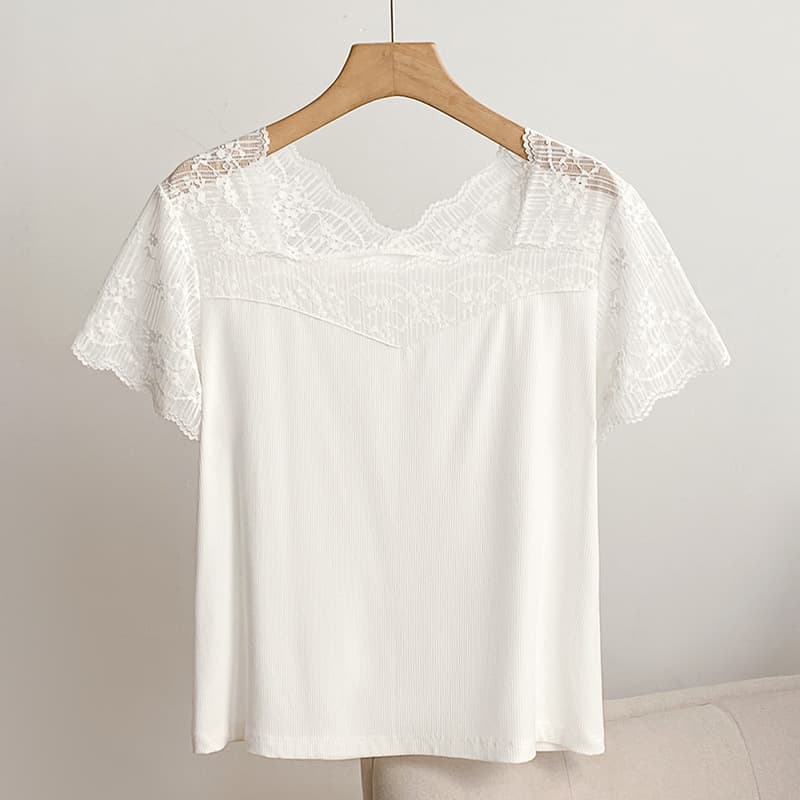 Lace Base Layer Top, Women's Pajamas, Pure and Desirable New Style, Summer Loungewear, Short Sleeve, Thin, Cool, Girly Style, Breathable