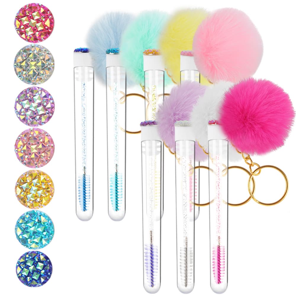 Wholesale Rhinestone Gold Buckle Pom Pom Tube Lash Brush Extension Lashes Colored Brow Brush Crystal Rod Eyebrow Comb Makeup Brush
