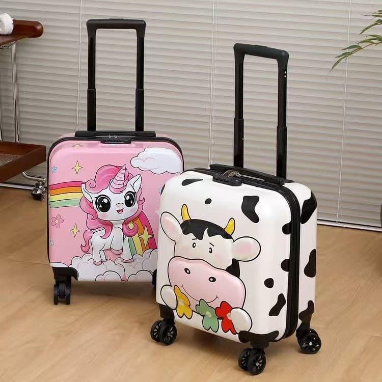 18 Inch Kids Student Carry-On Luggage Trolley Case Eggshell Password Suitcase Cartoon Travel Bag with Universal Wheels Portable