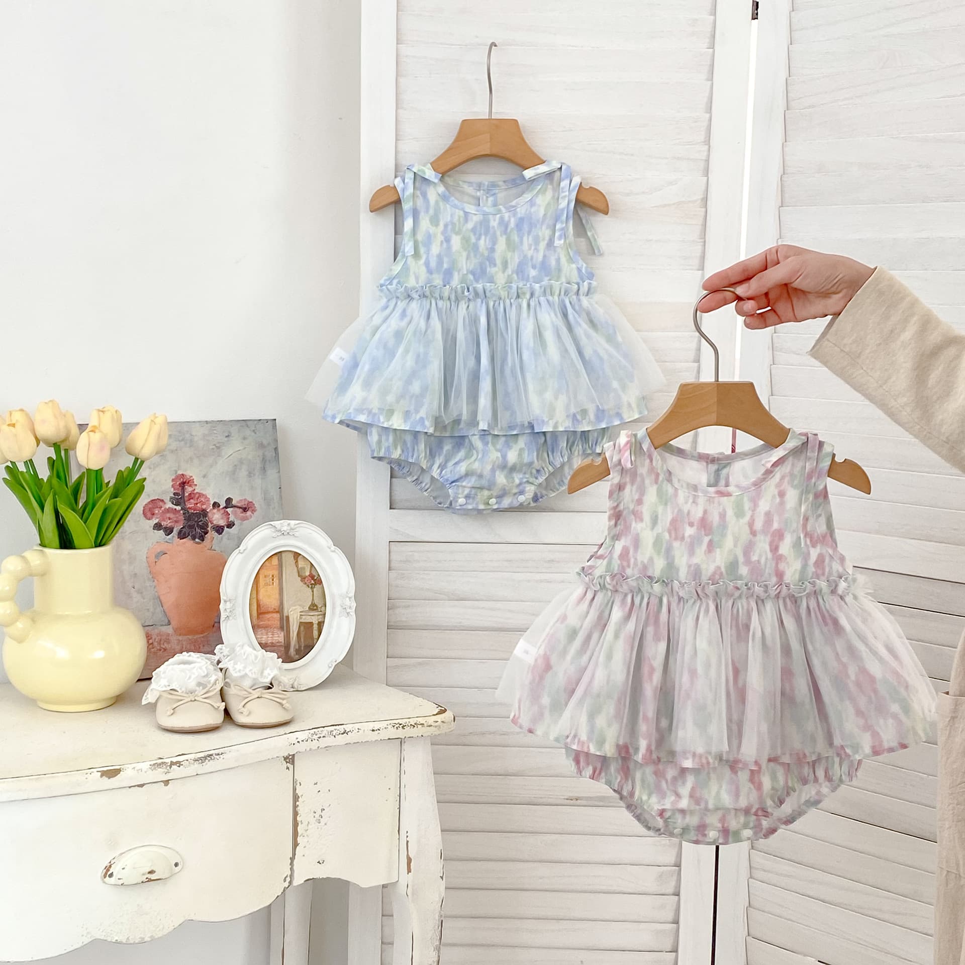 Baby Girl Romper Summer 2025 New Style Korean Fashion Floral Print Princess Dress Romper