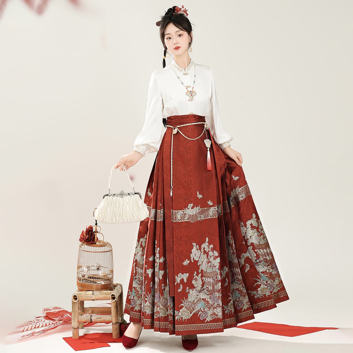 Original Design "Ruiting Flower Guide" Hanfu Women's Chinese-style Modified Han Element New Chinese Horse-Face Skirt 8984
