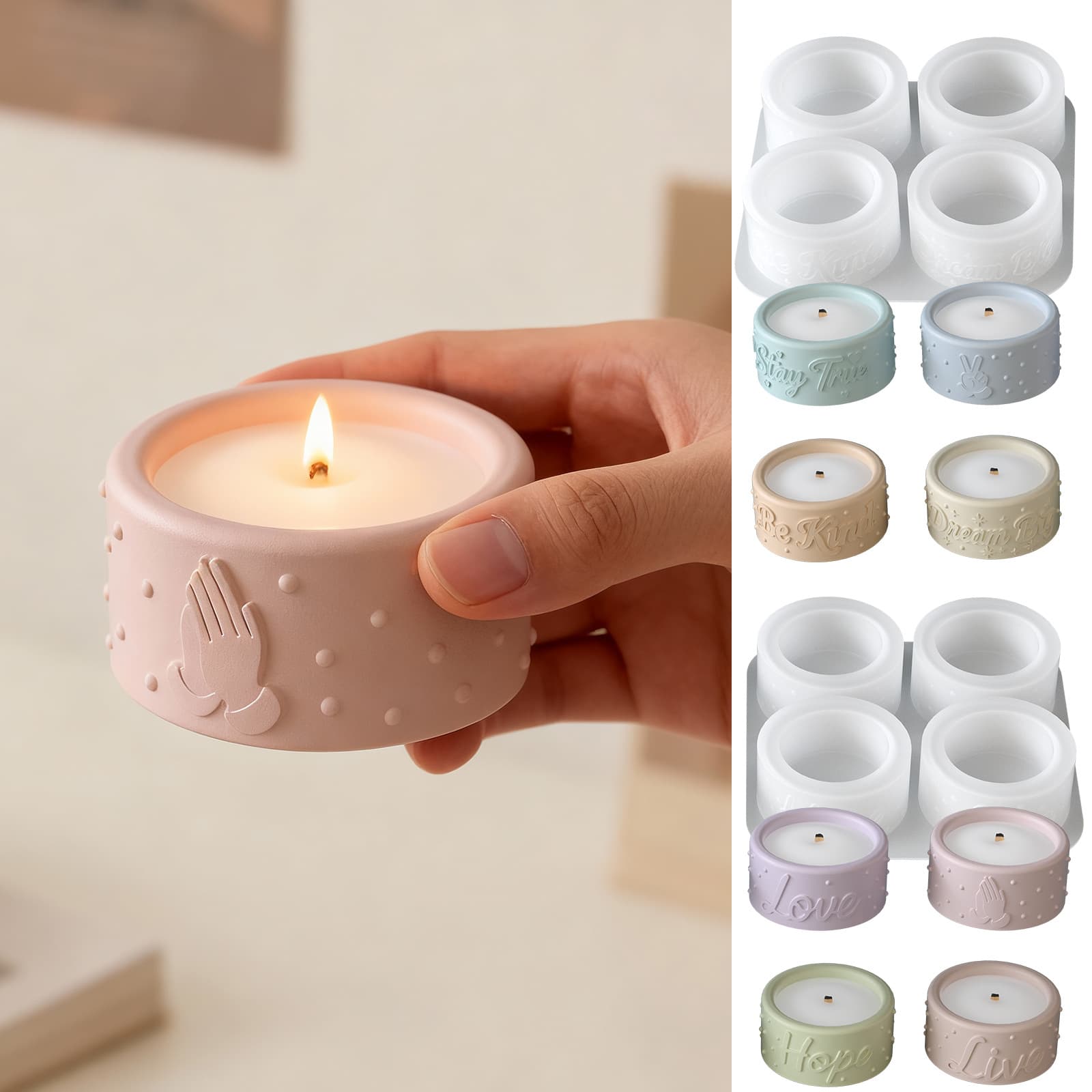 Cross-border Embossed English Word Gesture Candle Cup Silicone Mold DIY Plaster Polka Dot Four-String Candle Holder Ornament