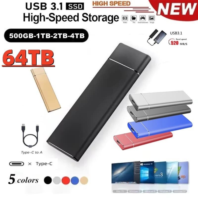 Cross-border Ultra-Slim Portable SSD Large Capacity 1TB High-Speed External Storage for Phone and Computer 4TB In Stock