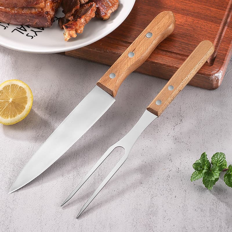 Cross-border Western Food Knife Beech Wood Western Knife and Fork Camping Cleaver Stainless Steel Knife and Fork Restaurant Steak Knife and Fork Set