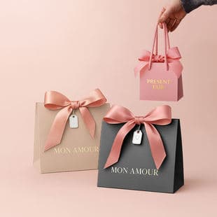 Luxury Large Premium Pink Kraft Paper Gift Bags with Ribbon, for Wedding, Jewelry Store, Handmade Crafts