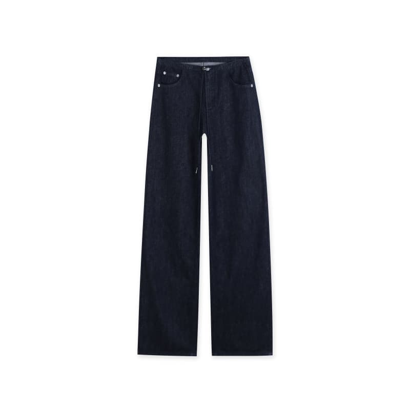 Right Grid Denim Low-Waist Drawstring Solid White Wide-Leg Jeans for Women Summer American Style Petite Loose Floor-Length Pants