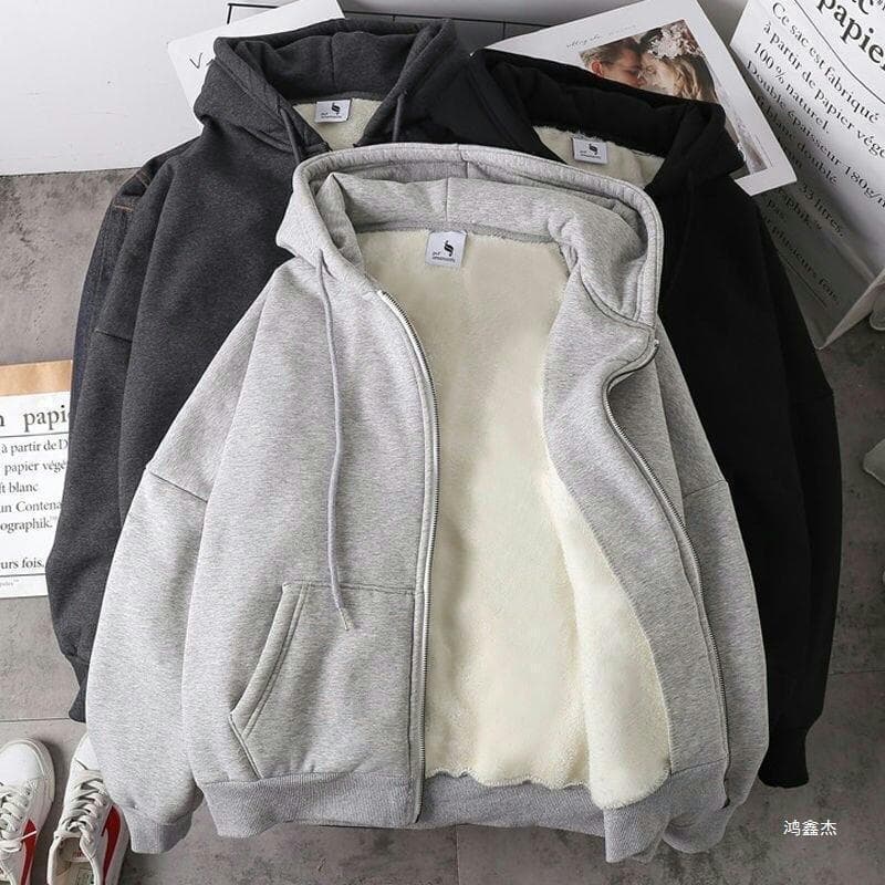 Same Style Fleece-Lined Zip-Up Cardigan Unisex Spring Summer Cross-Border Cardigan Sweatshirt Loose Casual