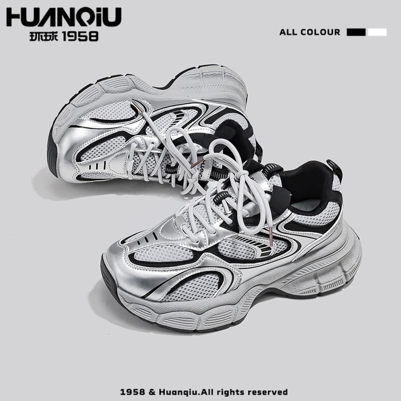 Global Silver Hot-Selling Dad Sneakers for Women 2025 Autumn New Breathable Versatile Casual Thick-Soled Height-Increasing Sports Shoes