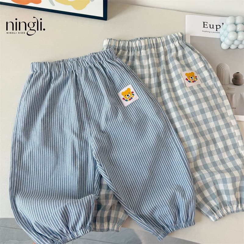 Versatile Style~ Ningli Kids' Japanese Mosquito-Proof Pants: Summer New Full Cotton Grid Long Pants, Casual Long Pants