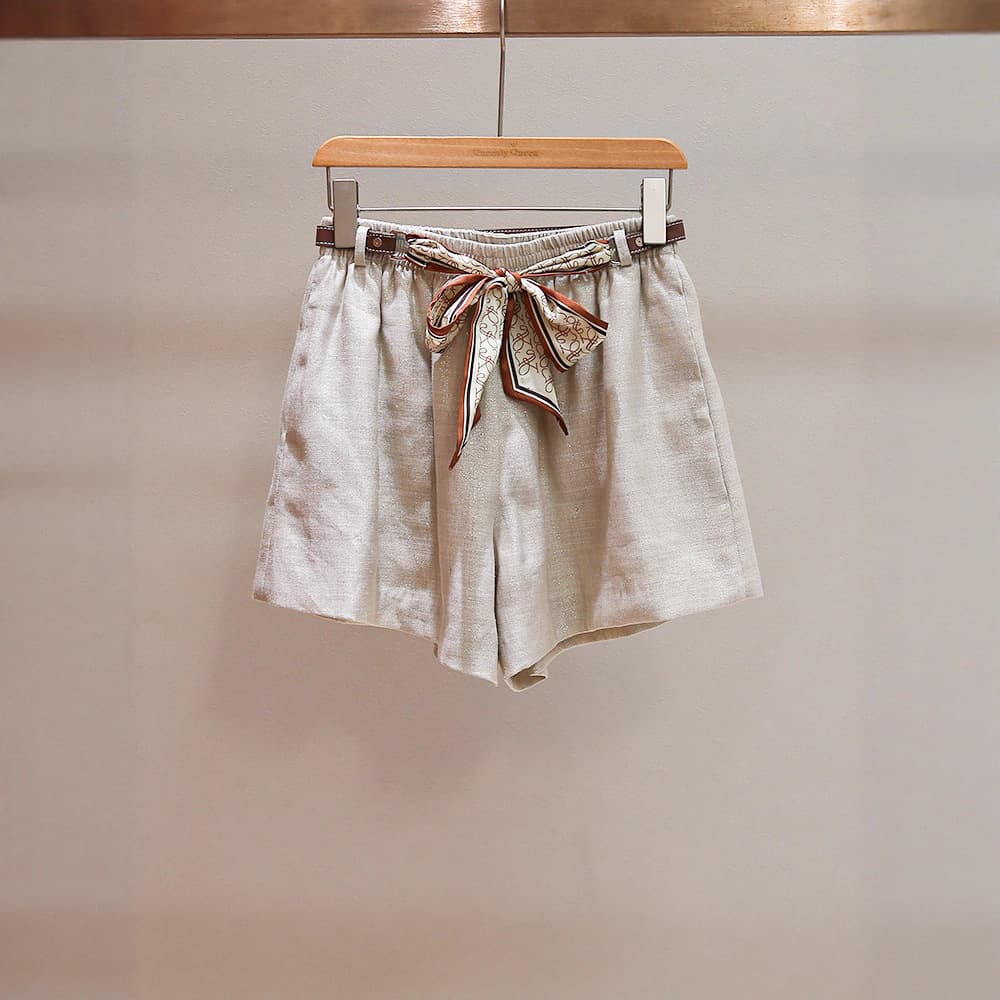 Shenzhen Nanyou High-end Women's Summer New Retro Casual A-line Elastic Waist Tie Straight Wide-leg Shorts