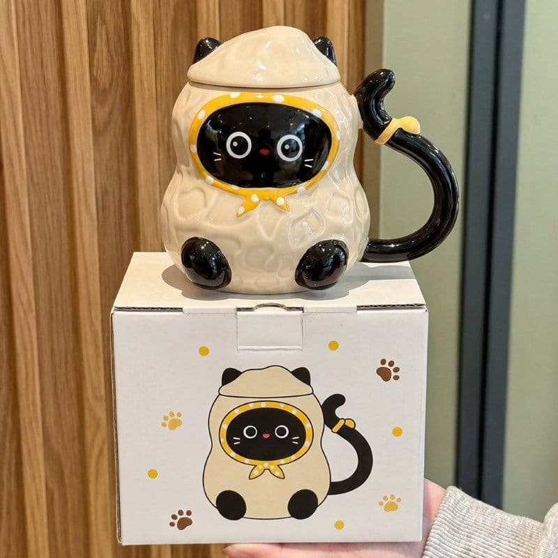 Cute Cartoon Black Cat Ceramic Mug Couple Water Cup Office Coffee Breakfast Cup Birthday Gift