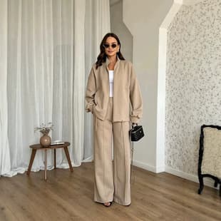 Cross-border 2026 New European and American Style Set Long Zipper Jacket Women's Fashion Loose Jacket Casual Wide Leg Long Pants