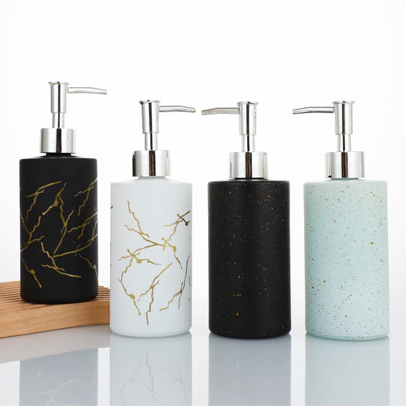350ml Glass Ceramic-Like Hand Sanitizer Bottle Press Liquid Lotion Shampoo Bath Gel Bathroom Sub-Bottle Transparent Black Gold