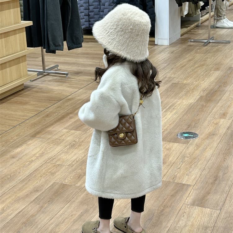 Stylish Children's Coat, 2025 Winter New Style, Faux Mink Plush Long Coat for Toddlers and Girls, Sheer Fur