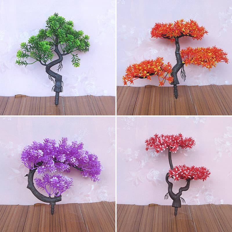 Simulated welcome pine, artificial flowers, plastic flower pots, ornaments, fake pine trees, green plants, sand table landscaping, micro-landscape small trees