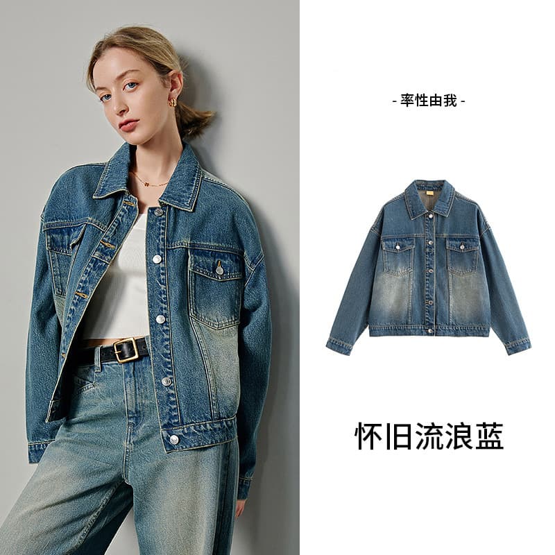 [Clearance Price] Hong Kong Style Denim Jacket for Women, Petite, Loose Fit, Versatile Spring/Fall Long Sleeve Jacket, Ins Fashion