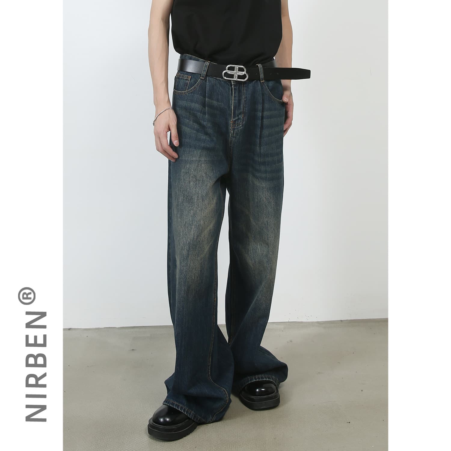 nirben Denim | New Korean Basic Loose Straight Wide Leg Jeans Joker Trendy Men's Floor Pants