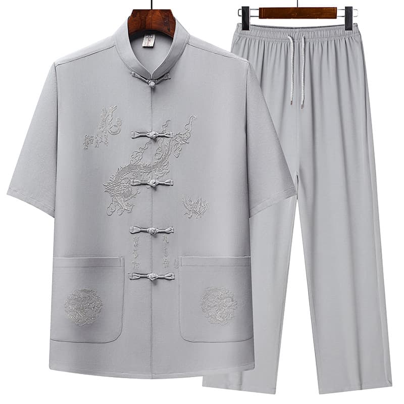 Summer new Chinese style summer men's Tang suit suit middle-aged and elderly short-sleeved shirt two-piece set 1460