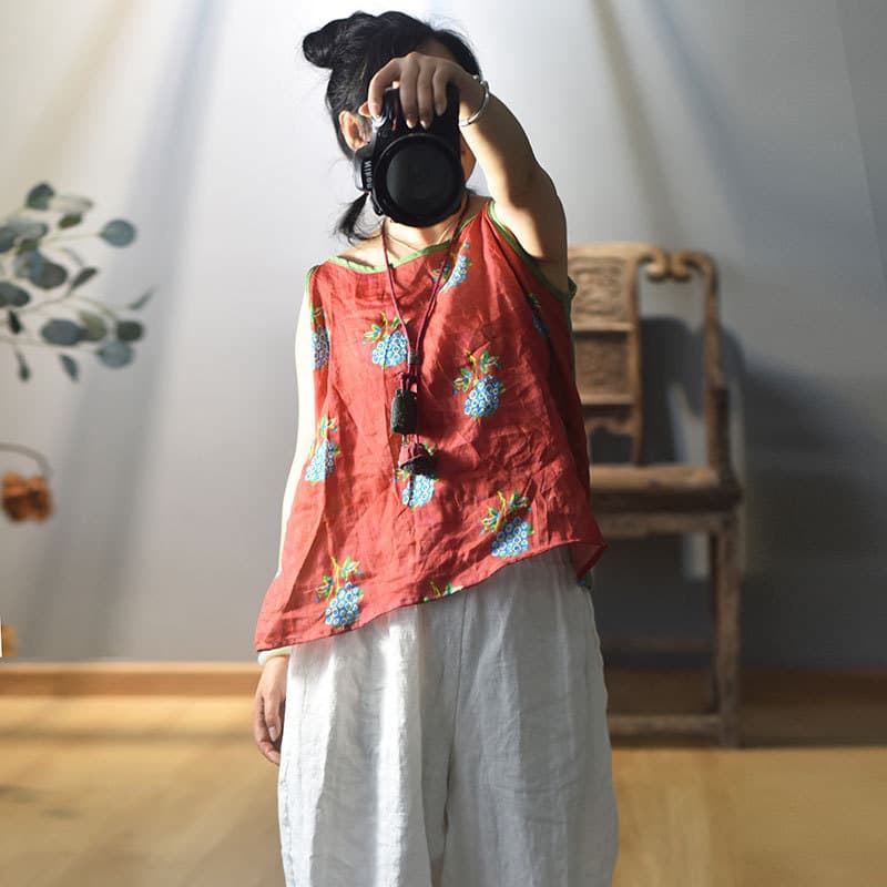 Vintage/Retro Cotton Linen Vest Thin Sleeveless Top Women's Summer Loose Ramie Reversible Camisole