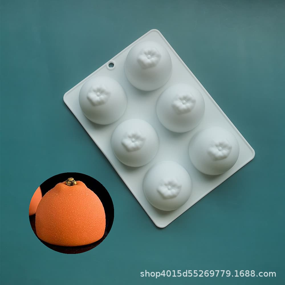 Cross-Border Food Grade Silicone Cake Mold, Milky White Six-Cavity Orange Cake Baking Mold, French Mousse Mold