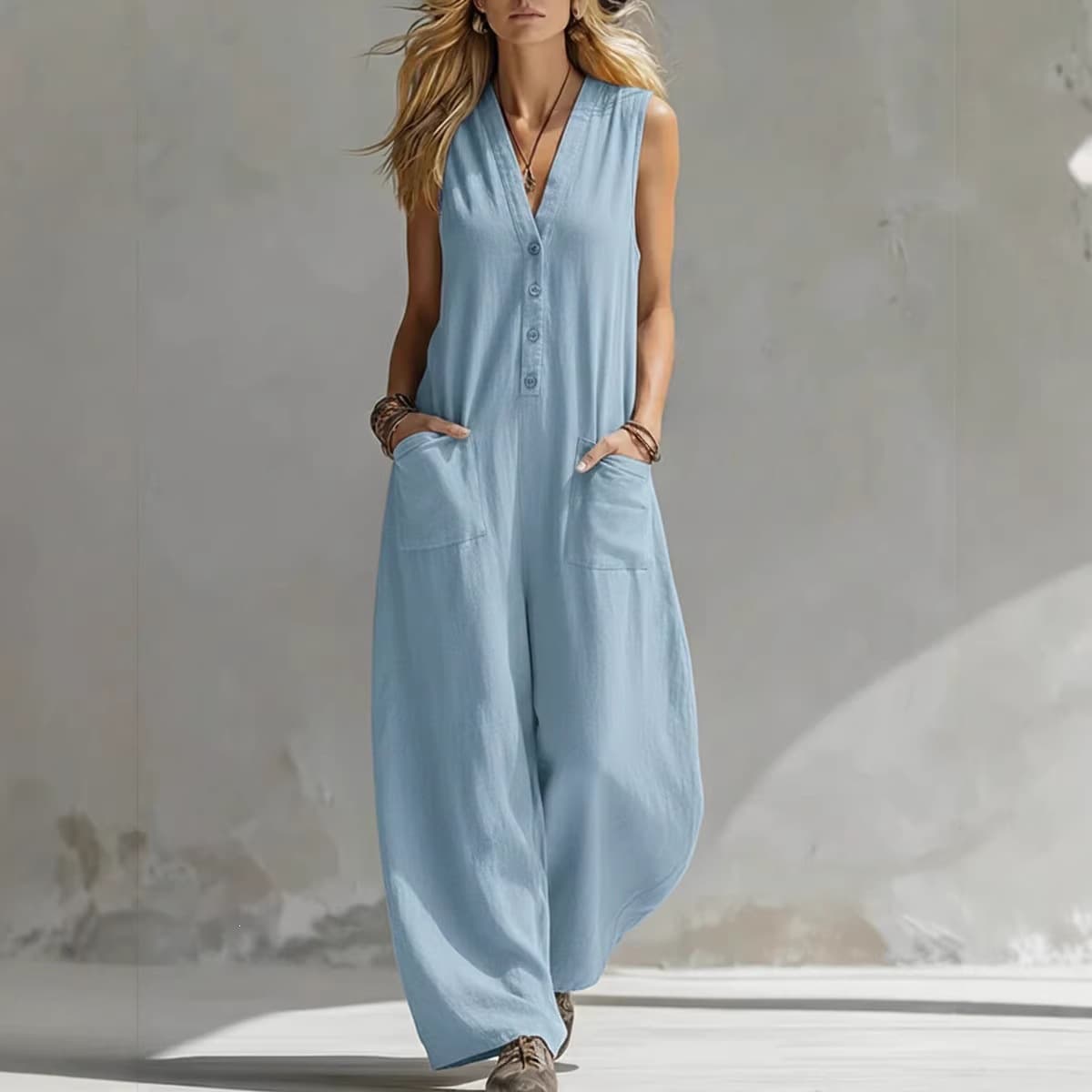 [Factory Direct] New Spring/Summer Women's Casual Linen Cotton Sleeveless Jumpsuit for Amazon US/EU Independent Station