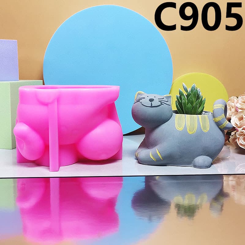 Kitten Flower Pot Silicone Mold Succulent Green Plant Pot DIY Handmade Home Indoor Decoration C905