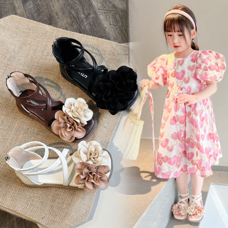 Girls' Sandals 2026 Summer New Korean Style Children's Flower Princess Shoes Roman Sandals Girls' Casual Shoes