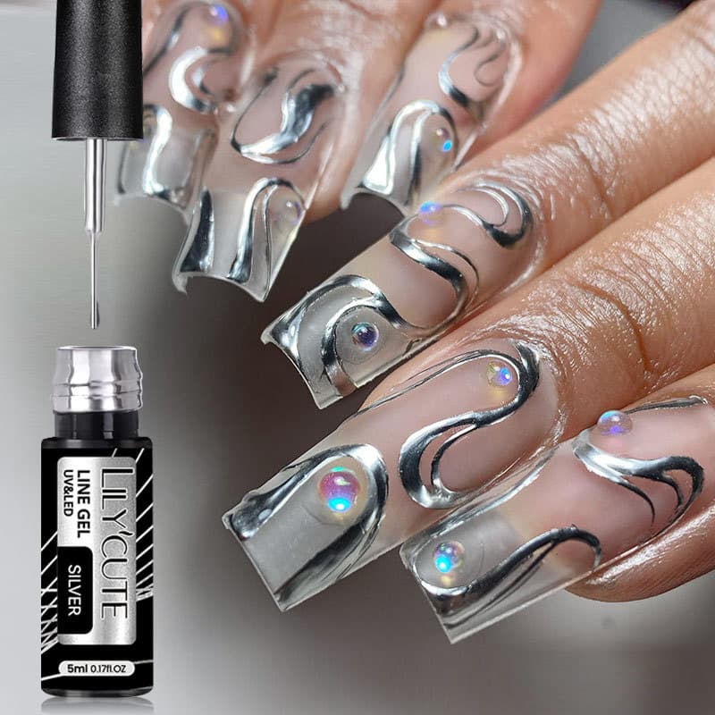 Cross-border metal painted pull-string nail polish glue manicure pull-string glue hook edge silver internet celebrity same style phototherapy metal glue